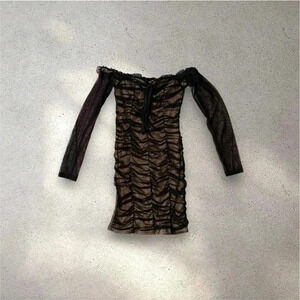 Fashion nova ruched long sleeve mesh bodycon mini dress zero small
